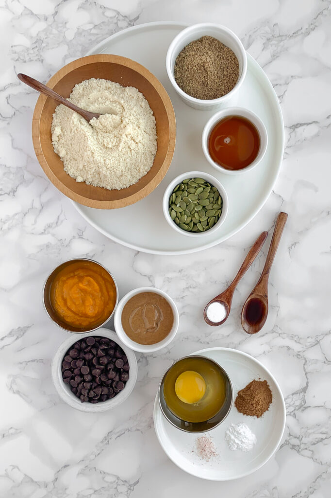 healthy breakfast bread ingredients in bowls