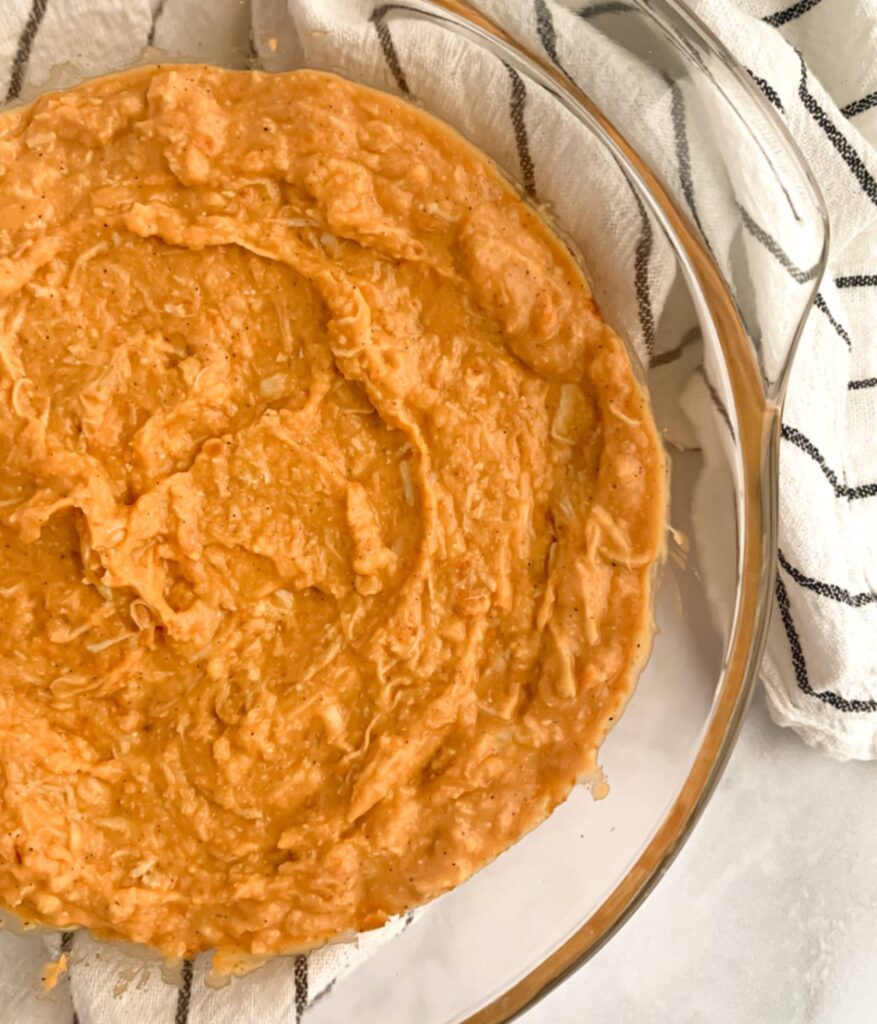 close up of cooked dairy free chicken wing dip after being mixed up