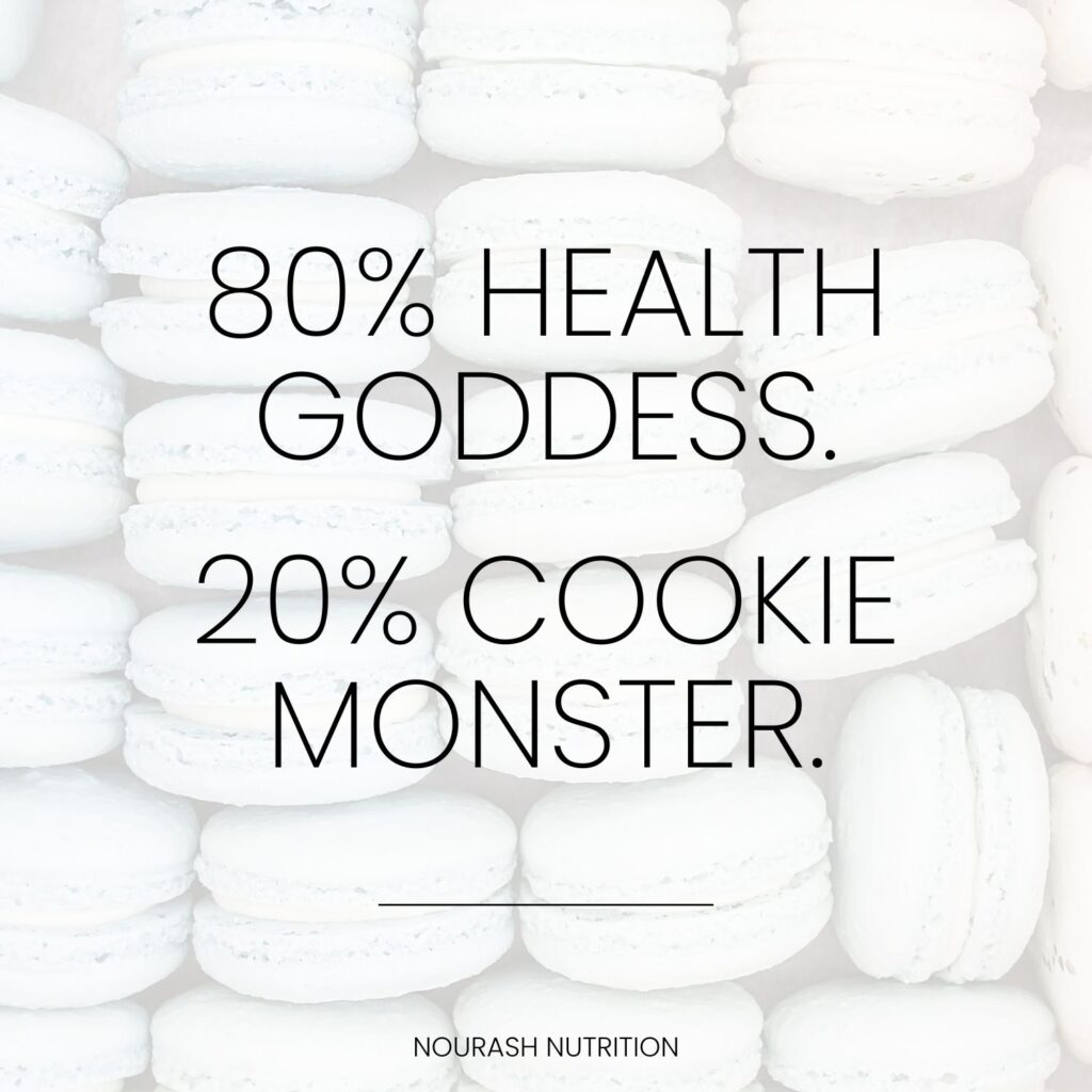 quote "80% health goddess, 20% cookie monster."