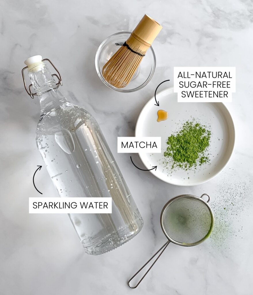 infographic of matcha soda ingredients with labels.