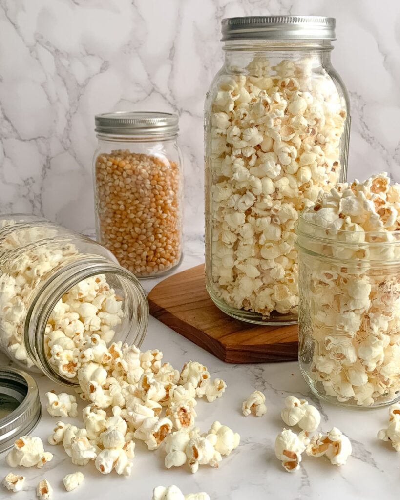 popcorn in assorted mason jars