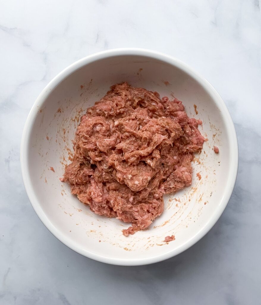 mixed ground chicken with spices in a bowl