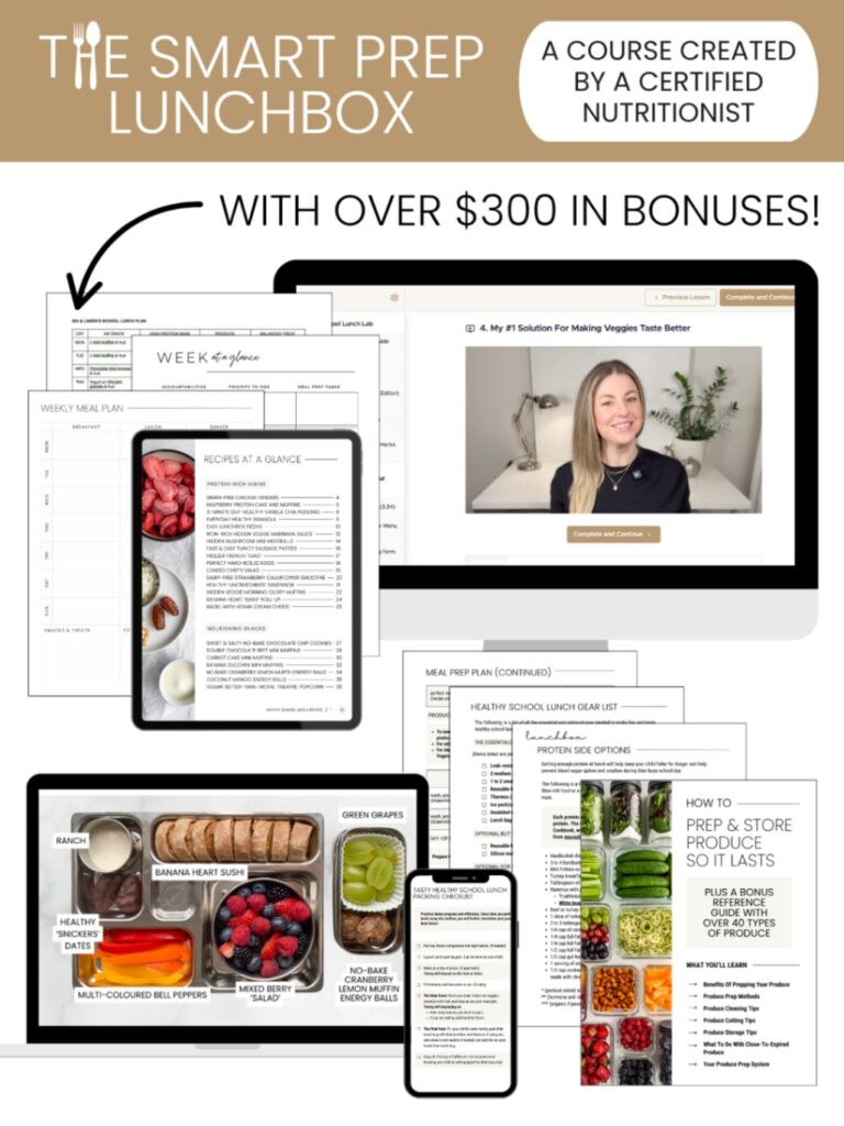Infographic for the smart prep lunchbox course showing the $300 plus in bonus material and ebooks.